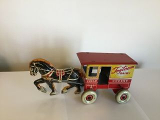 Antique Marx Toys Toytown Wind Up Dairy Cart Horse Drawn Tin Lithograph Milk
