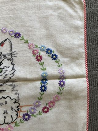 Gorgeous Vintage Hand Made Embroidered Kitten Cat Pillow/Cusion Cover Linen 3