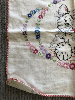 Gorgeous Vintage Hand Made Embroidered Kitten Cat Pillow/Cusion Cover Linen 5