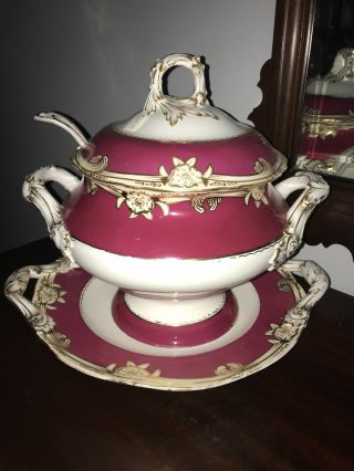 Exquisite Paris Porcelain Footed Soup Tureen W/ Ladle & Under Plate.  1800’s?