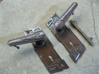 Pair Reclaimed Art Deco 1930`s Walnut Brown Bakelite Door Handles PD23 2