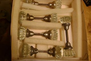Glass door knobs vintage 12 point clear glass 5 total 2