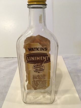 VTG Watkins Liniment Apothecary Medicine Glass Bottle with Paper Label 2