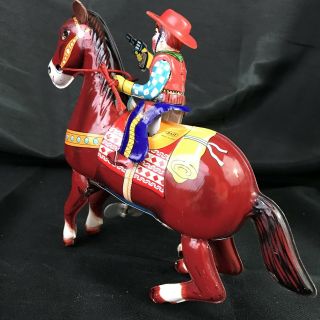 Vintage Haji Tin Litho Wind - up Western Hero Horse & Cowboy Japan 2