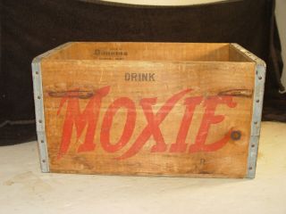 Estate Vintage Antique Advertising Moxie Soda Bottle Wooden Box Crate