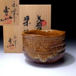 Vh4: Vintage Japanese Raku Ware Style Tea Bowl,  Ohi Ware With Signed Wooden Box
