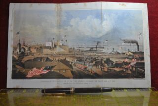 1862 Panorama Of Fire Zouaves Boarding Ship At Foot Of Spring & Canal St,  Ny
