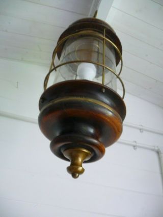 Vintage Huge Wood Brass,  Glass Lantern With Ceiling Hook Nautical Style ? Project 2