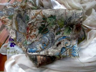 Antique French Mid - 18thc Silk Metal Brocade Ecclesiastical Trim Fragment