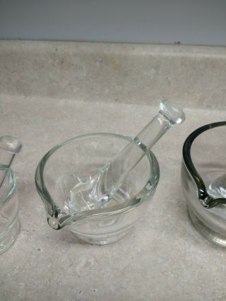 Mortar and Pestles Vintage Clear Glass Set.  Set of 3 - 2oz. ,  4 oz.  and 8 oz. 3