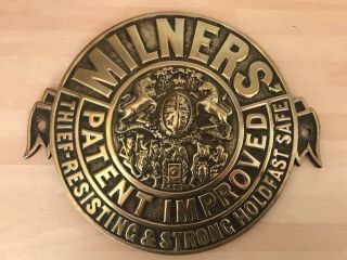 Vintage Milners Large Brass Safe Plaque