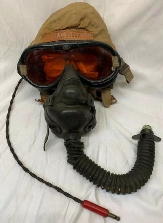 Ww2 Pilots Cap And Goggles With Oxygen Mask - Pilot Name Embroidered Rare