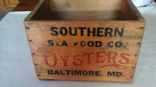 Vintage Southern Seafood Co.  Oyster Wooden Box Crate - Baltimore,  Md.