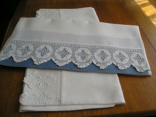 Pillowcases Vintage Irish Linen Irish Hand Crochet Lace Trim
