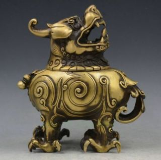 Chinese Bronze Evil Foo Dog Lion Beast Snake Statue Incense Burner Censer