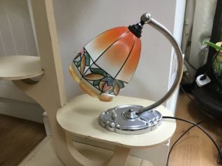 Art Deco Chrome Swan Neck Table Lamp &shade