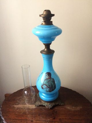 antique very large blue glass baluster form oil lamp Cristal Lampe Belge No1 2