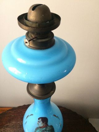 antique very large blue glass baluster form oil lamp Cristal Lampe Belge No1 3