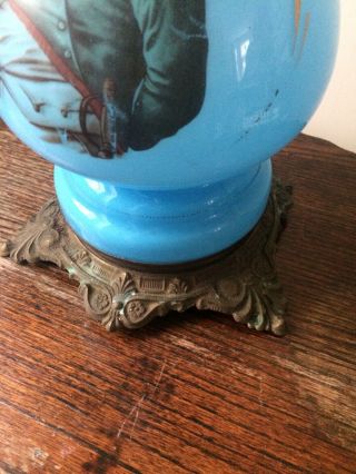 antique very large blue glass baluster form oil lamp Cristal Lampe Belge No1 5