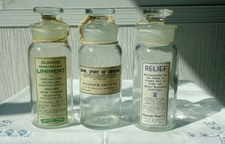 3 Antique Apothecary Bottles - Portland Oregon Pharmacy - Ground Stoppers - T.  C.  W.  Co.