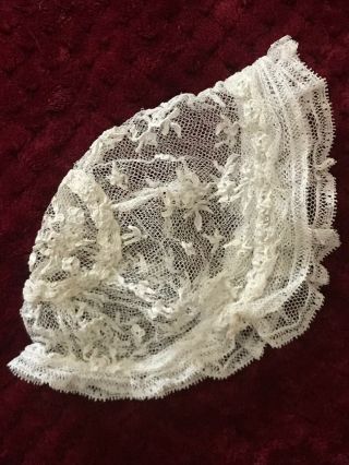 19th Charming Doll Lace Bonnet - Handmade - Needle Work Application On Silk