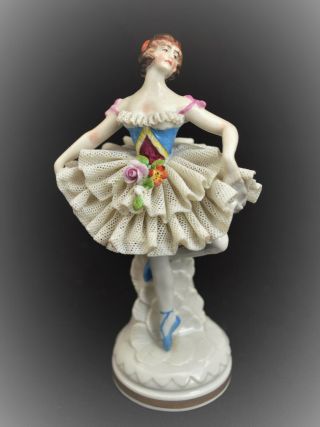 Antique Vintage Signed Germany Ballerina Figurine Dresden Lace Style