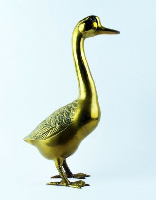 Large Vintage Brass Duck Goose Detailed Mid Century Hollywood Regency
