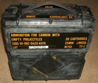 Vintage Kisco Black Plastic M793 25mm Cannon Ammunition Ammo Storage Case Box