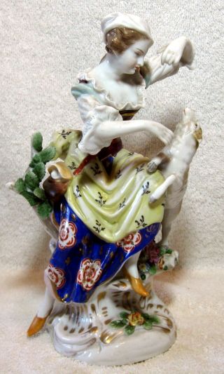 Antique 18thc Hochst Porcelain Lady With Goat Figure / Figurine
