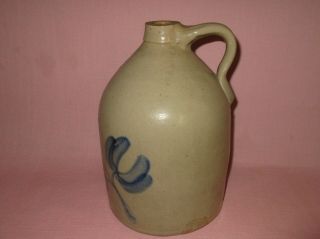 Antique 19th C Stoneware Flower Decorated Pennsylvania 1 1/2 Gallon Jug 11 1/2 