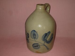 Antique 19th C Stoneware Flower Decorated Pennsylvania 1 1/2 Gallon Jug 11 1/2 