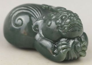 Chinese Old Natural Hetian Green Jade Hand - Carved Dragon Statue No.  G533
