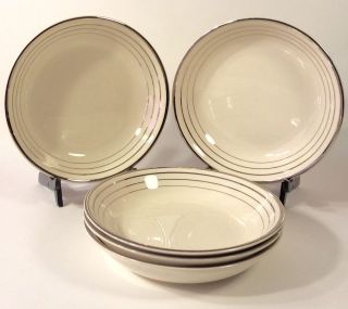 Salem Century Zephyr 8 " Coupe Soup Bowls Art Deco Platinum Bands Set Of Five