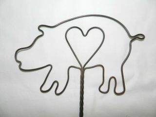 Scarce Vintage Pig Shaped Rug Beater,  Twisted Metal Wire With Wood Handle,