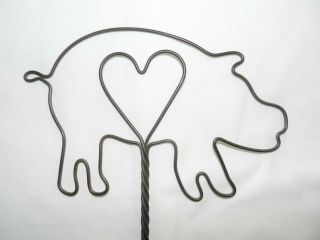 Scarce Vintage Pig Shaped Rug Beater,  Twisted Metal Wire with Wood Handle, 3