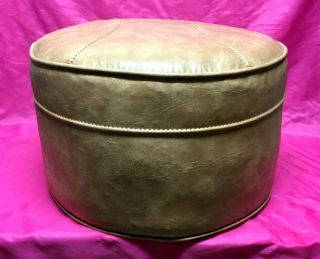 Vintage Mid Century Round Ottoman Hassock Foot Stool Gold Retro Vinyl -