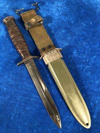 Rare Ww2 Usm3 Kinfolks Guard Mark Trench Knife W M8 Sheath Wwii