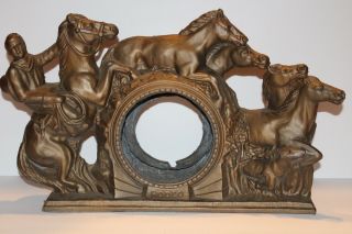 Vintage Mantle Clock Case Cast Iron Horse Rodeo Cowboy