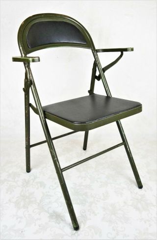 Rare Vintage Mid Century Lyon Steelart Olive Green Metal Us Army Folding Chair