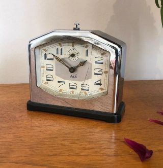 Vintage Art Deco Jaz Chrome Clock Wind Up Af