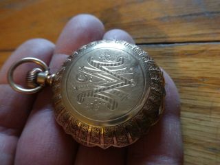 A.  W.  C0.  Antique 14k Solid Gold Pocket Watch With 3 Factory Diamonds