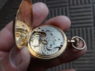 A.  W.  C0.  Antique 14K solid gold pocket watch with 3 factory Diamonds 2