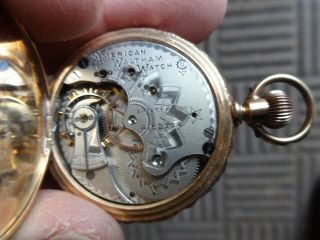 A.  W.  C0.  Antique 14K solid gold pocket watch with 3 factory Diamonds 3