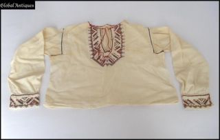 19c.  Antique Folk Art Hand Embroidered Child Shirt