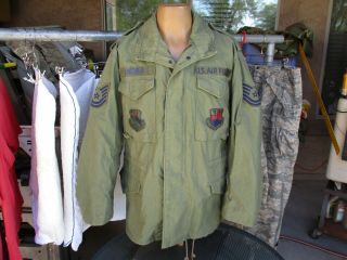 1979 Usaf Od M - 65 Field Jacket & Patches,  Named,  M - 1965 Cold Weather Coat