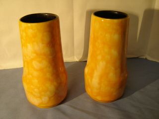 Pair Vintage Mid Century Modern Yellow White Spots West Germany Vases 529 18