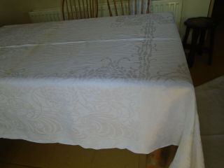 Large Vintage Irish Linen Damask Refectory Tablecloth - 56 X 105 Inches -