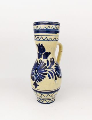 Antique 1870 Folk Faience Ceramic Water Jug With Blue Decor Austro Hungary