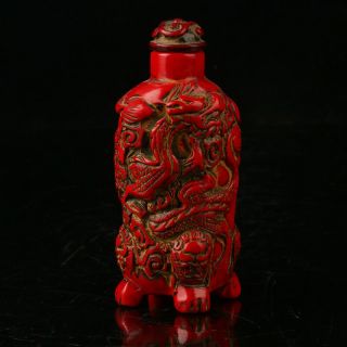 China Exquisite Red Coral Hand Carved Snuff Bottle R2009