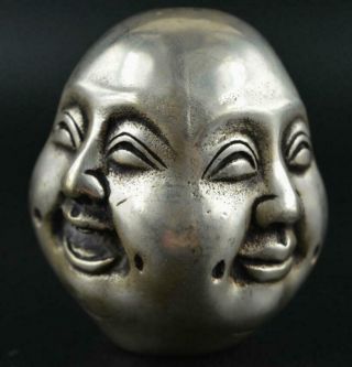 China Tibet Silver Life 4 Emotions Four Faces Of Buddha Head Statue A02